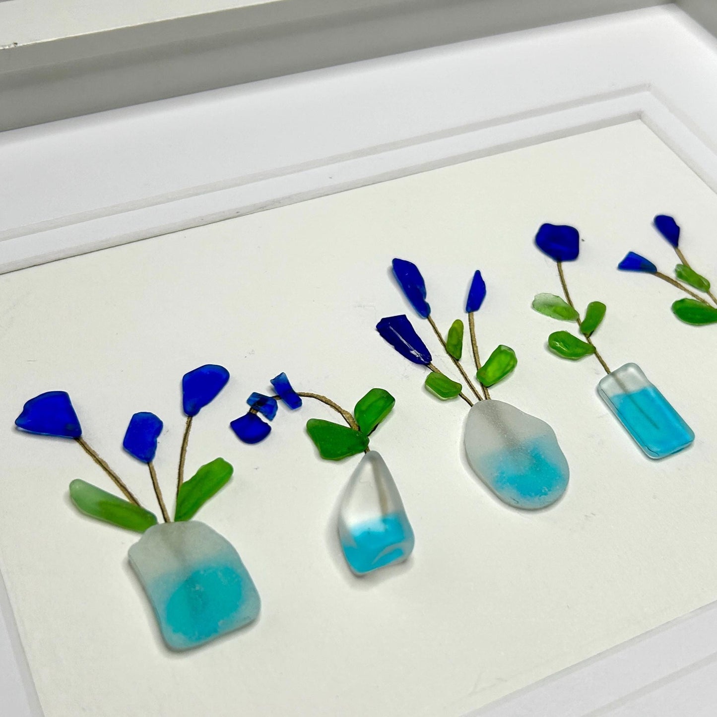 Sea Glass Flowers in Vases - Framed Shadowbox Artwork - 8x10
