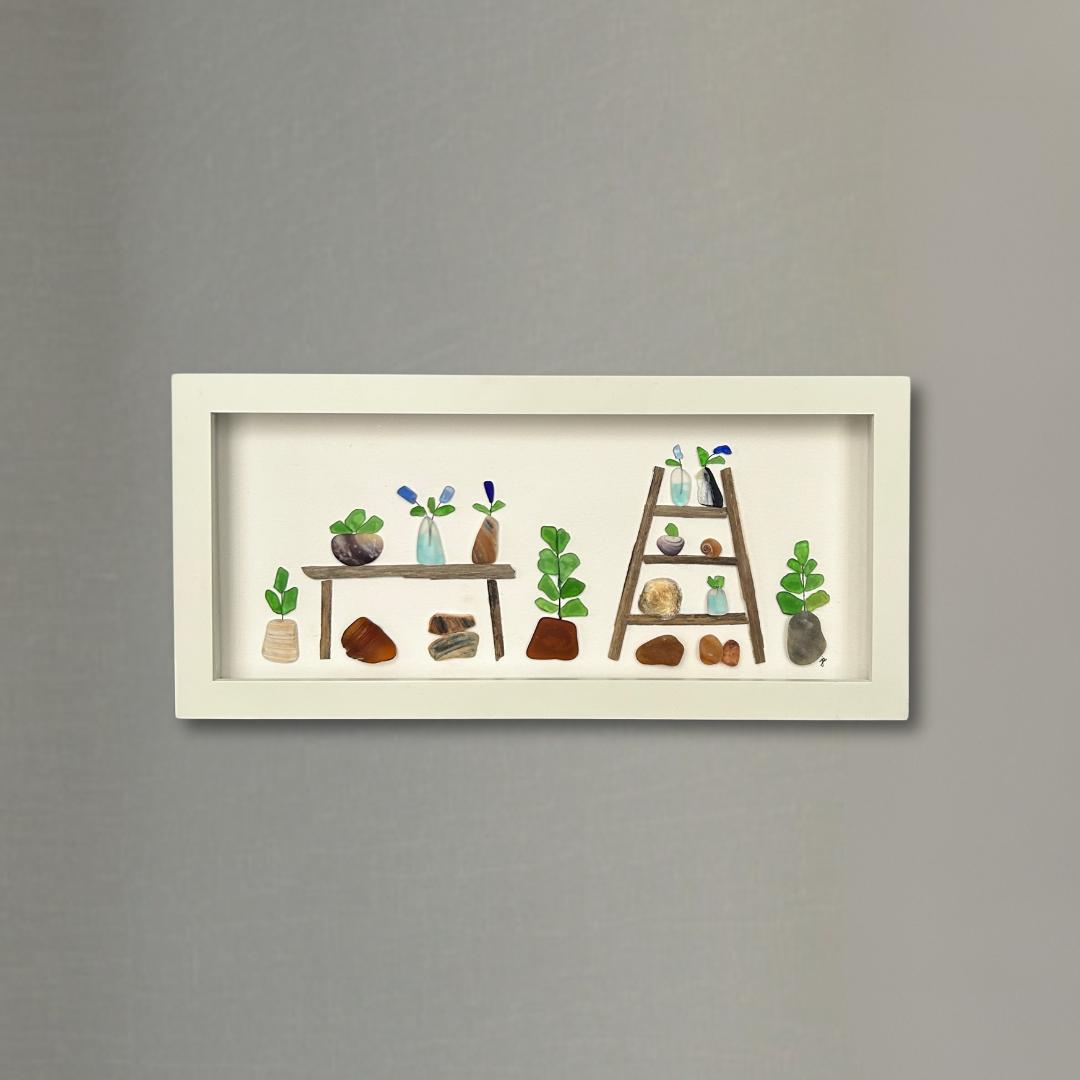 Sea Glass Plant Room - Framed Shadowbox Artwork - 6x14