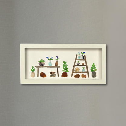 Sea Glass Plant Room - Framed Shadowbox Artwork - 6x14