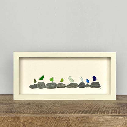 Sea Glass Rainbow Birds on Pebbles - 6-in x 14-in