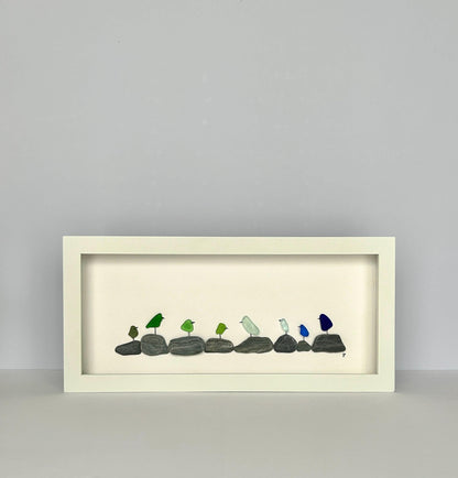 Rainbow Birds on Pebbles